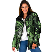 Personalised Maori Romantic Valentine Padded Jacket The Hongi Kiss Green Galaxy