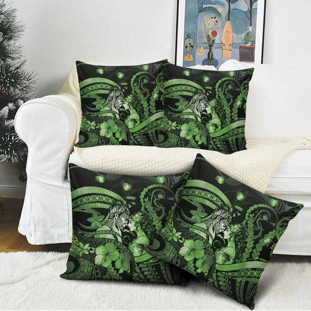 Maori Romantic Valentine Pillow Cover The Hongi Kiss Green Galaxy