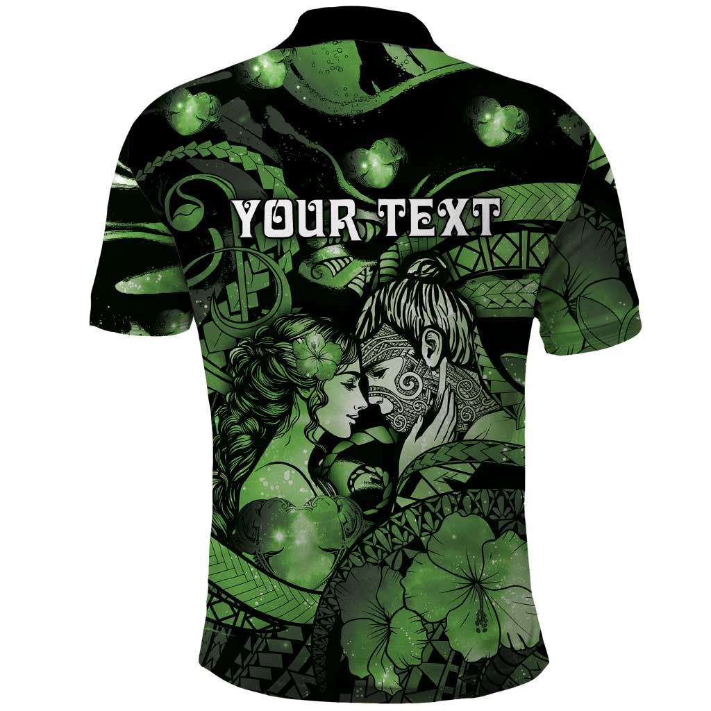 Personalised Maori Romantic Valentine Polo Shirt The Hongi Kiss Green Galaxy