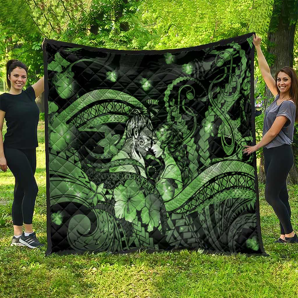 Maori Romantic Valentine Quilt The Hongi Kiss Green Galaxy DT05 - Polynesian Pride