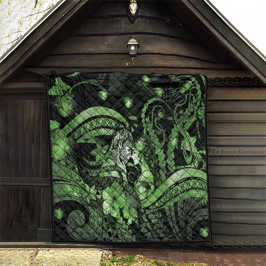 Maori Romantic Valentine Quilt The Hongi Kiss Green Galaxy DT05 - Polynesian Pride
