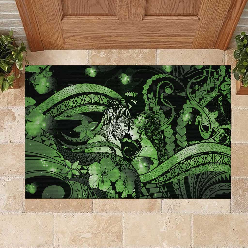 Maori Romantic Valentine Rubber Doormat The Hongi Kiss Green Galaxy