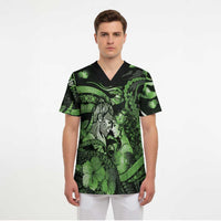 Personalised Maori Romantic Valentine Scrub Top The Hongi Kiss Green Galaxy