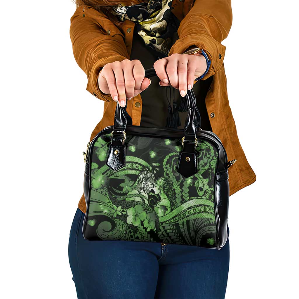 Maori Romantic Valentine Shoulder Handbag The Hongi Kiss Green Galaxy