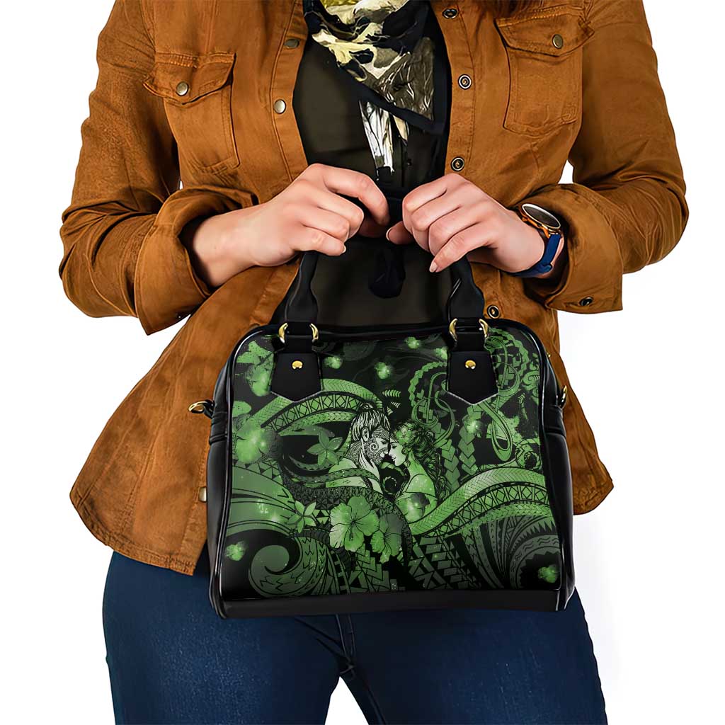Maori Romantic Valentine Shoulder Handbag The Hongi Kiss Green Galaxy