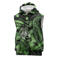 Personalised Maori Romantic Valentine Sleeveless Hoodie The Hongi Kiss Green Galaxy