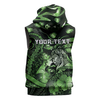 Personalised Maori Romantic Valentine Sleeveless Hoodie The Hongi Kiss Green Galaxy