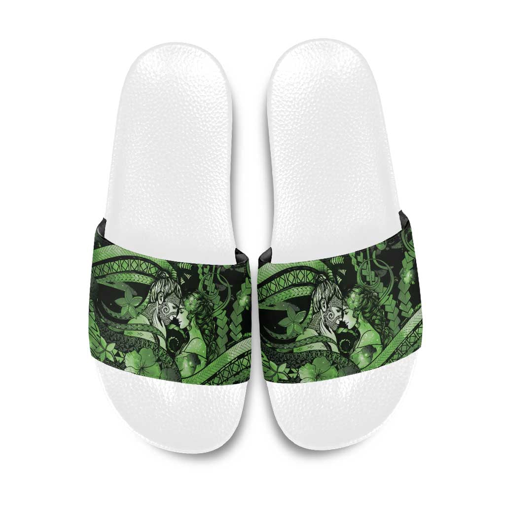 Maori Romantic Valentine Slide Sandals The Hongi Kiss Green Galaxy