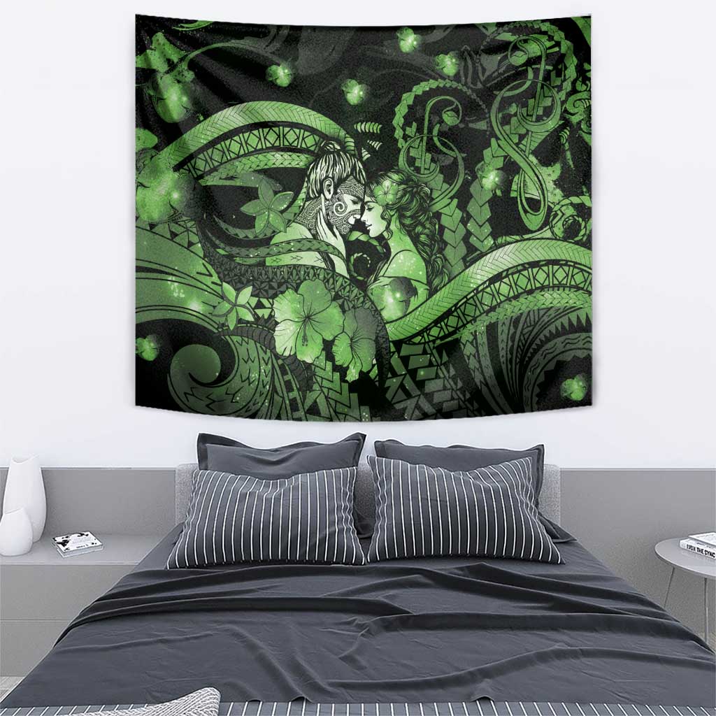 Maori Romantic Valentine Tapestry The Hongi Kiss Green Galaxy