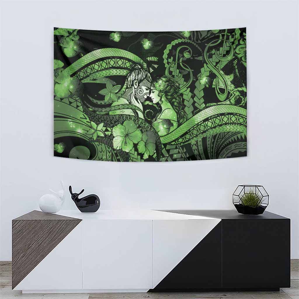 Maori Romantic Valentine Tapestry The Hongi Kiss Green Galaxy