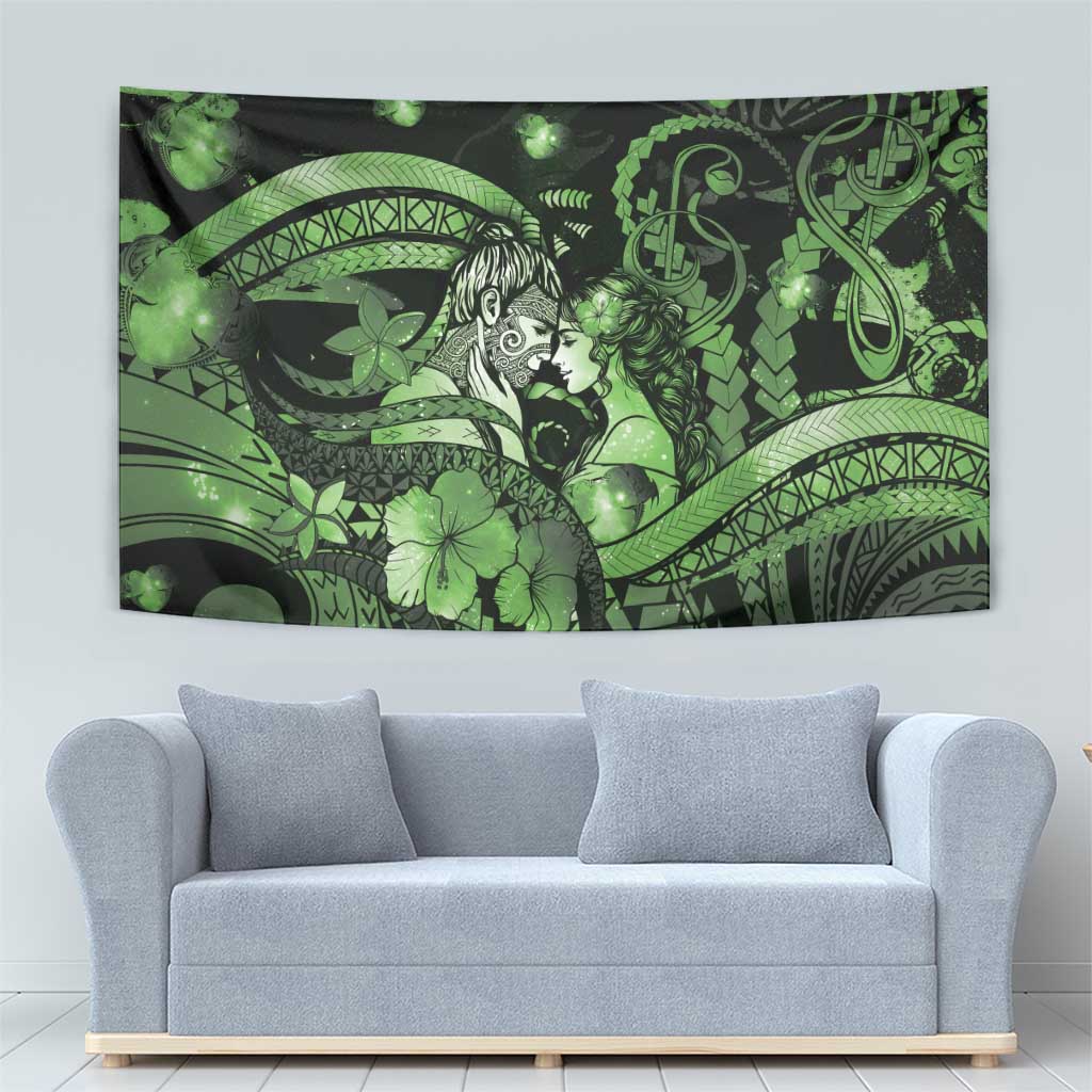 Maori Romantic Valentine Tapestry The Hongi Kiss Green Galaxy