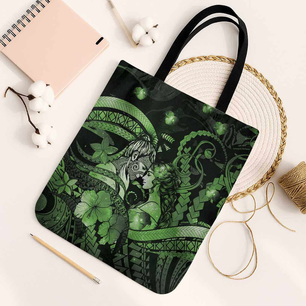 Maori Romantic Valentine Tote Bag The Hongi Kiss Green Galaxy