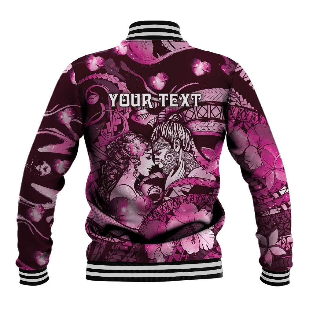 Personalised Maori Romantic Valentine Baseball Jacket The Hongi Kiss Pink Galaxy