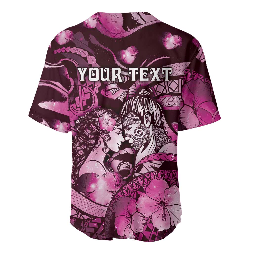 Personalised Maori Romantic Valentine Baseball Jersey The Hongi Kiss Pink Galaxy