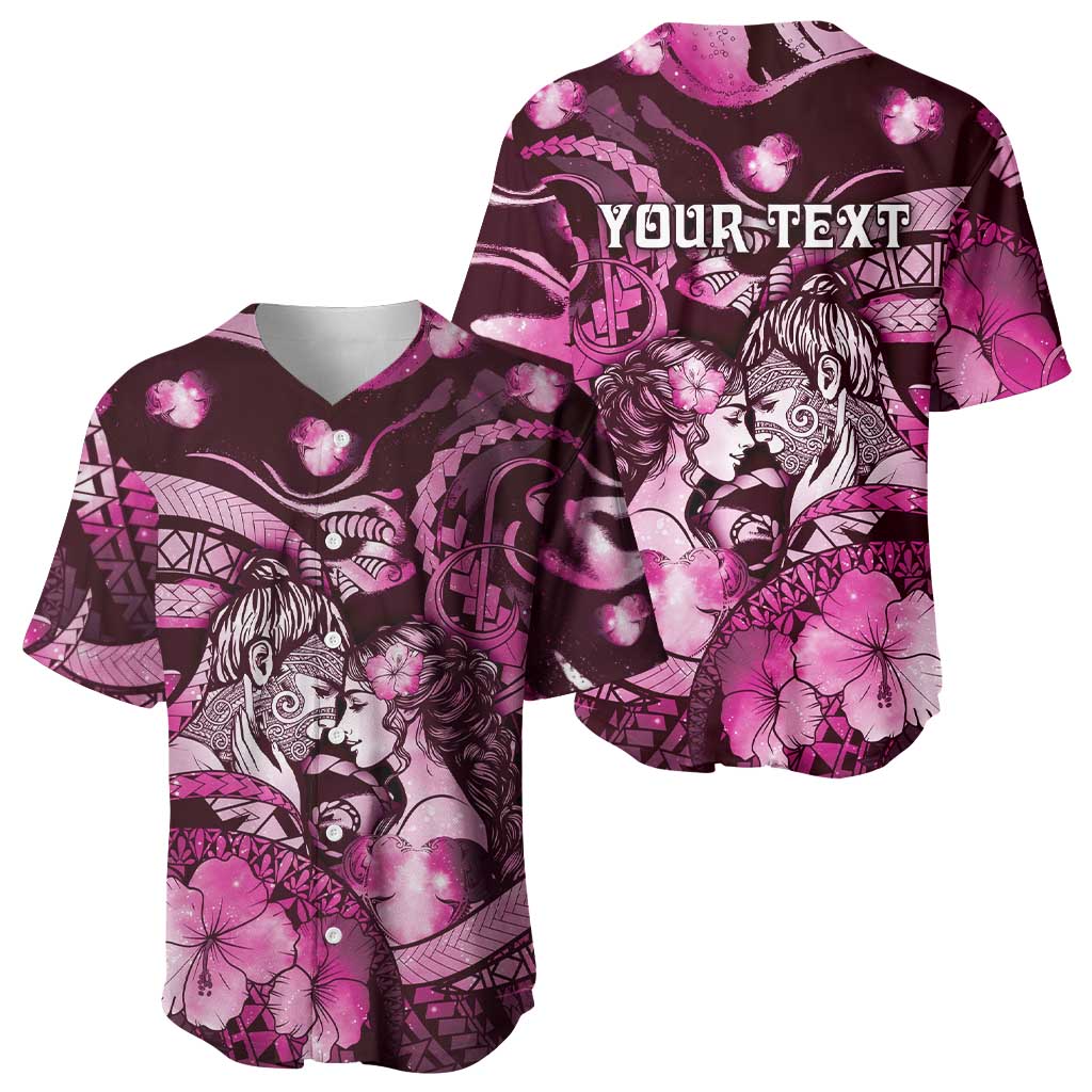 Personalised Maori Romantic Valentine Baseball Jersey The Hongi Kiss Pink Galaxy