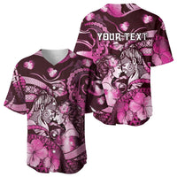 Personalised Maori Romantic Valentine Baseball Jersey The Hongi Kiss Pink Galaxy