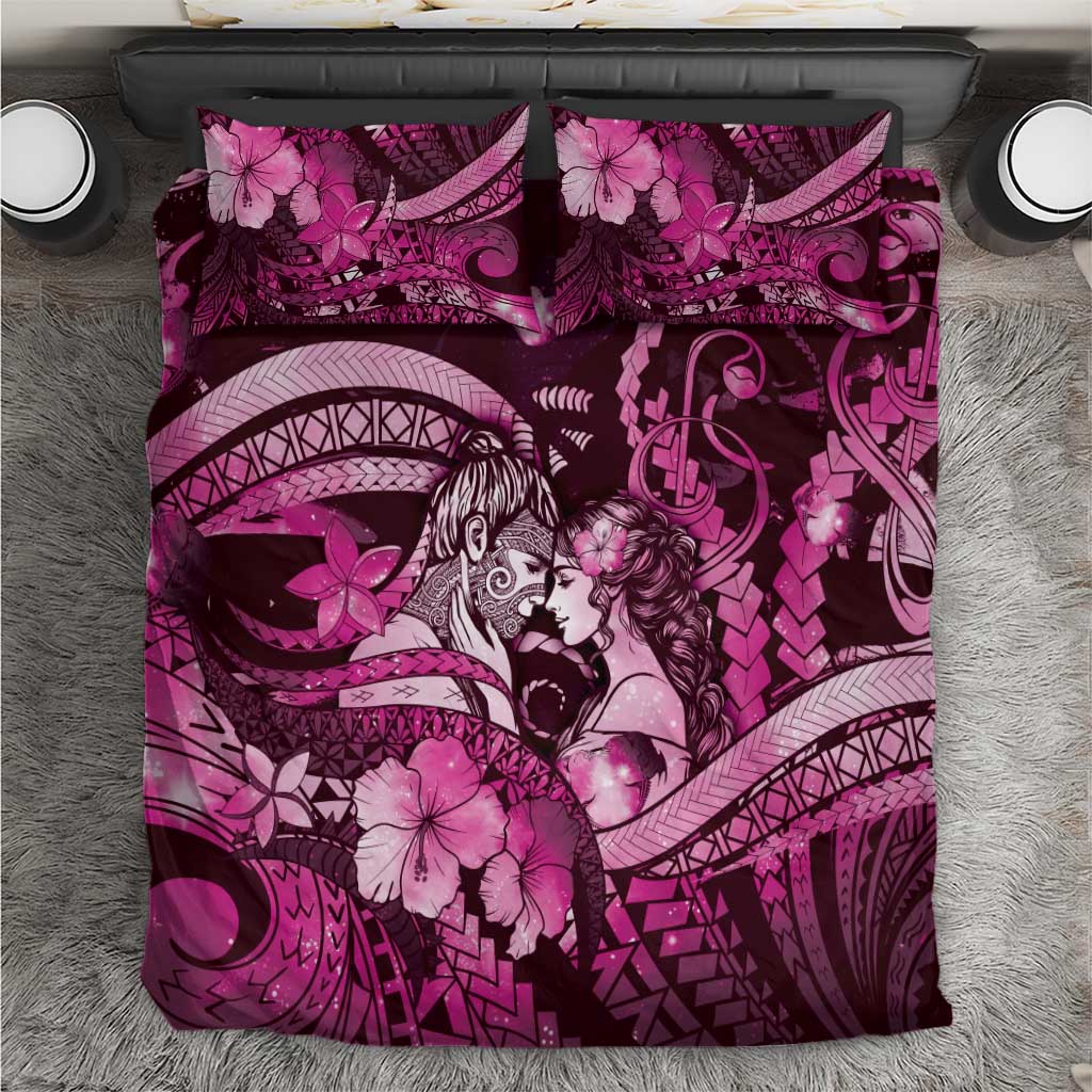 Maori Romantic Valentine Bedding Set The Hongi Kiss Pink Galaxy