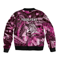 Personalised Maori Romantic Valentine Bomber Jacket The Hongi Kiss Pink Galaxy