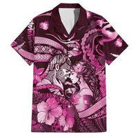 Personalised Maori Romantic Valentine Family Matching Off Shoulder Short Dress and Hawaiian Shirt The Hongi Kiss Pink Galaxy DT05 Dad's Shirt - Short Sleeve Pink - Polynesian Pride