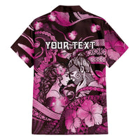 Personalised Maori Romantic Valentine Family Matching Off Shoulder Short Dress and Hawaiian Shirt The Hongi Kiss Pink Galaxy DT05 - Polynesian Pride