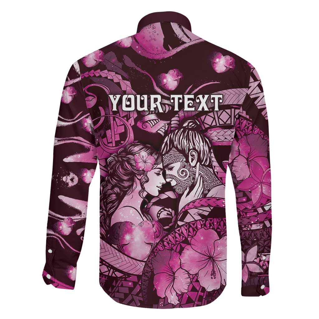 Personalised Maori Romantic Valentine Family Matching Off Shoulder Short Dress and Hawaiian Shirt The Hongi Kiss Pink Galaxy DT05 - Polynesian Pride