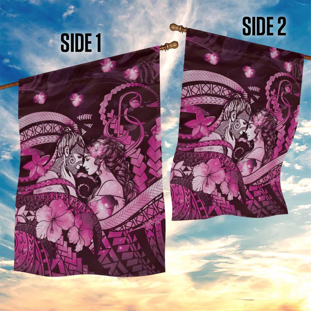 Maori Romantic Valentine Garden Flag The Hongi Kiss Pink Galaxy