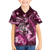Personalised Maori Romantic Valentine Kid Hawaiian Shirt The Hongi Kiss Pink Galaxy DT05 Kid Pink - Polynesian Pride