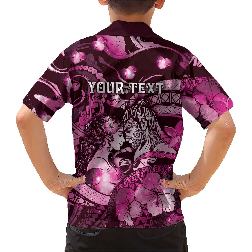 Personalised Maori Romantic Valentine Kid Hawaiian Shirt The Hongi Kiss Pink Galaxy DT05 - Polynesian Pride