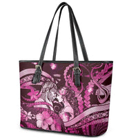 Maori Romantic Valentine Leather Tote Bag The Hongi Kiss Pink Galaxy DT05 - Polynesian Pride