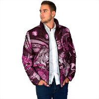 Personalised Maori Romantic Valentine Padded Jacket The Hongi Kiss Pink Galaxy