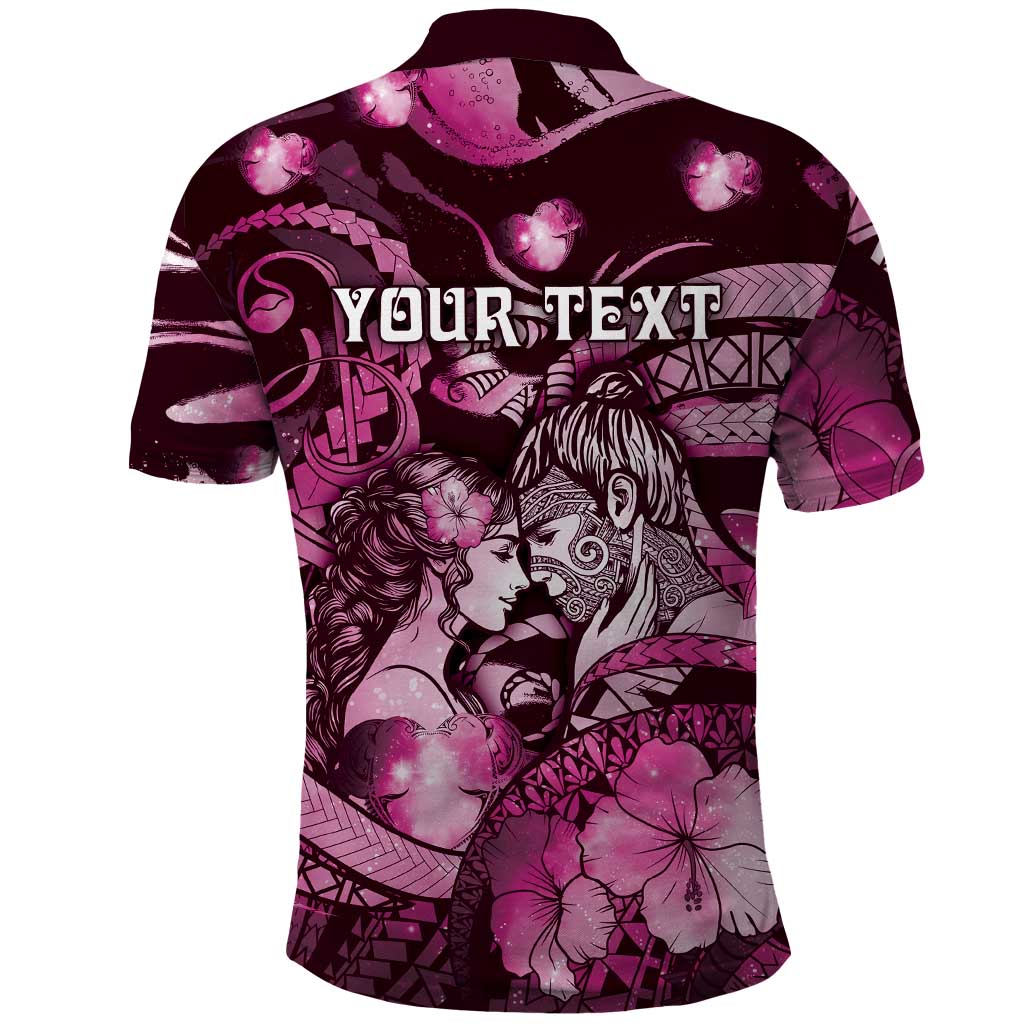 Personalised Maori Romantic Valentine Polo Shirt The Hongi Kiss Pink Galaxy