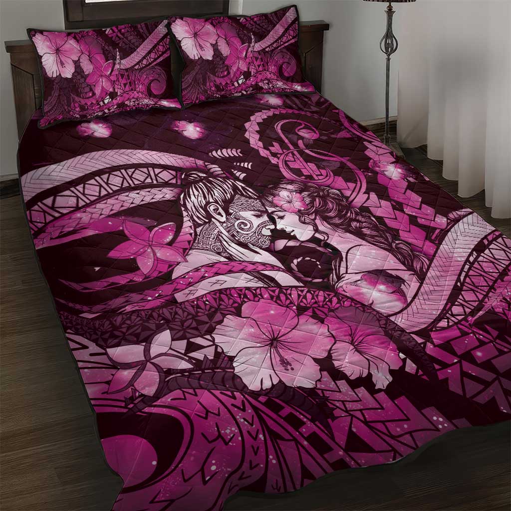 Maori Romantic Valentine Quilt Bed Set The Hongi Kiss Pink Galaxy DT05 Pink - Polynesian Pride