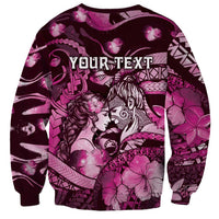 Personalised Maori Romantic Valentine Sweatshirt The Hongi Kiss Pink Galaxy