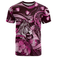 Personalised Maori Romantic Valentine T Shirt The Hongi Kiss Pink Galaxy DT05 Pink - Polynesian Pride