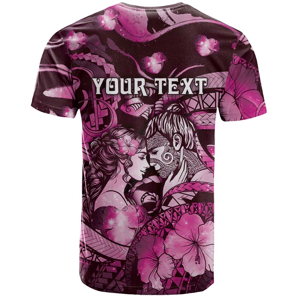 Personalised Maori Romantic Valentine T Shirt The Hongi Kiss Pink Galaxy DT05 - Polynesian Pride