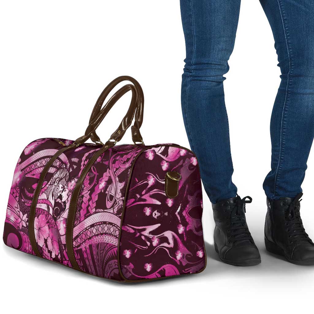 Maori Romantic Valentine Travel Bag The Hongi Kiss Pink Galaxy