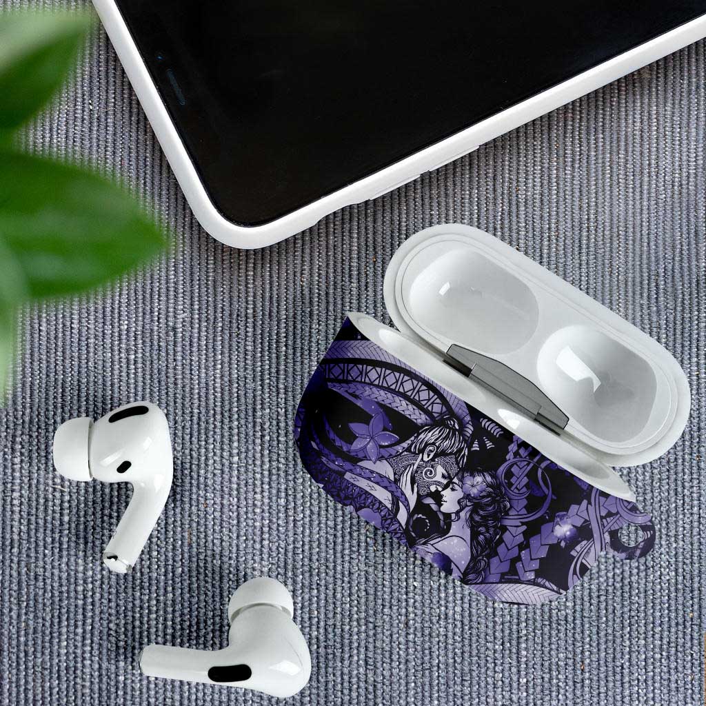 Maori Romantic Valentine AirPods Case The Hongi Kiss Purple Galaxy