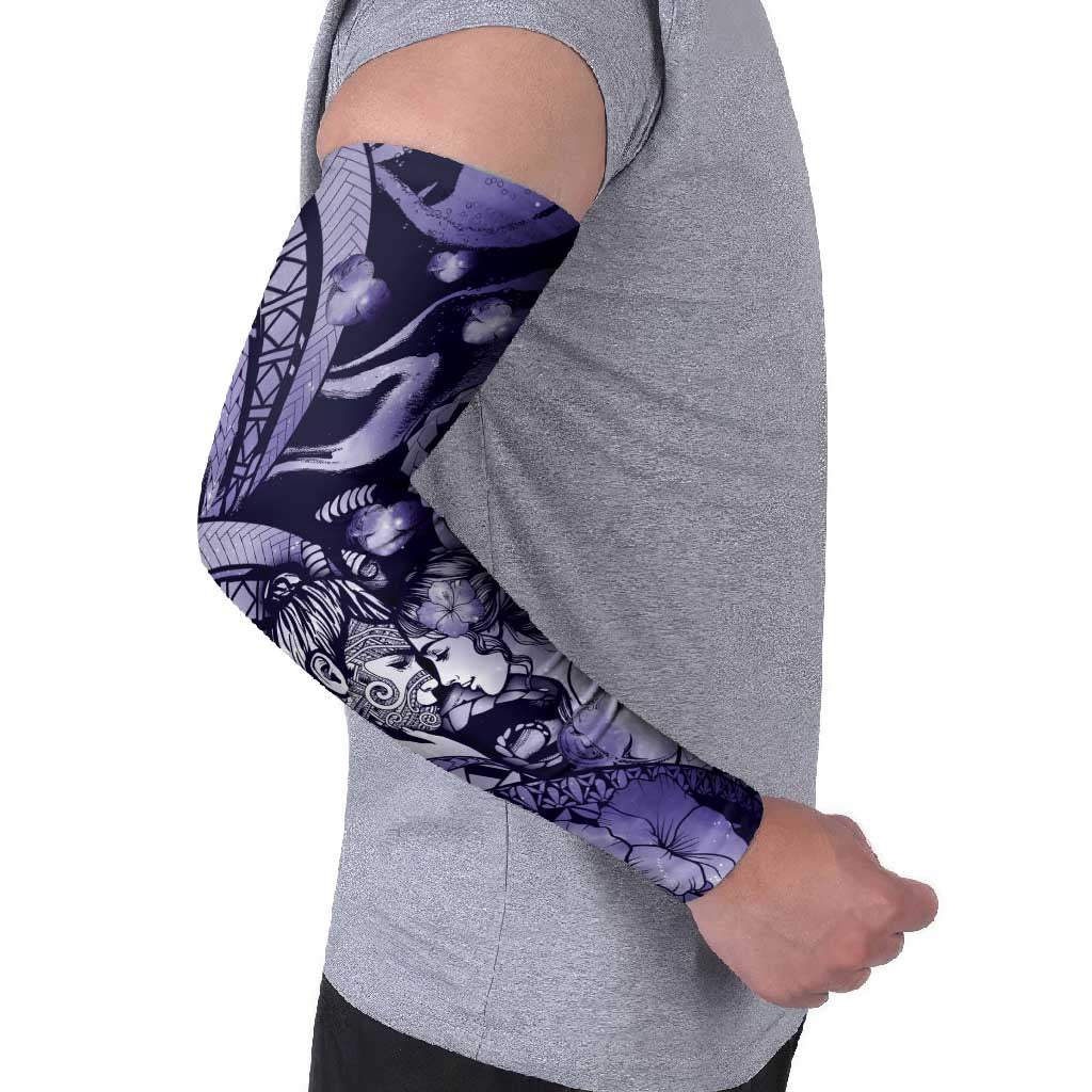 Personalised Maori Romantic Valentine Arm Sleeves The Hongi Kiss Purple Galaxy