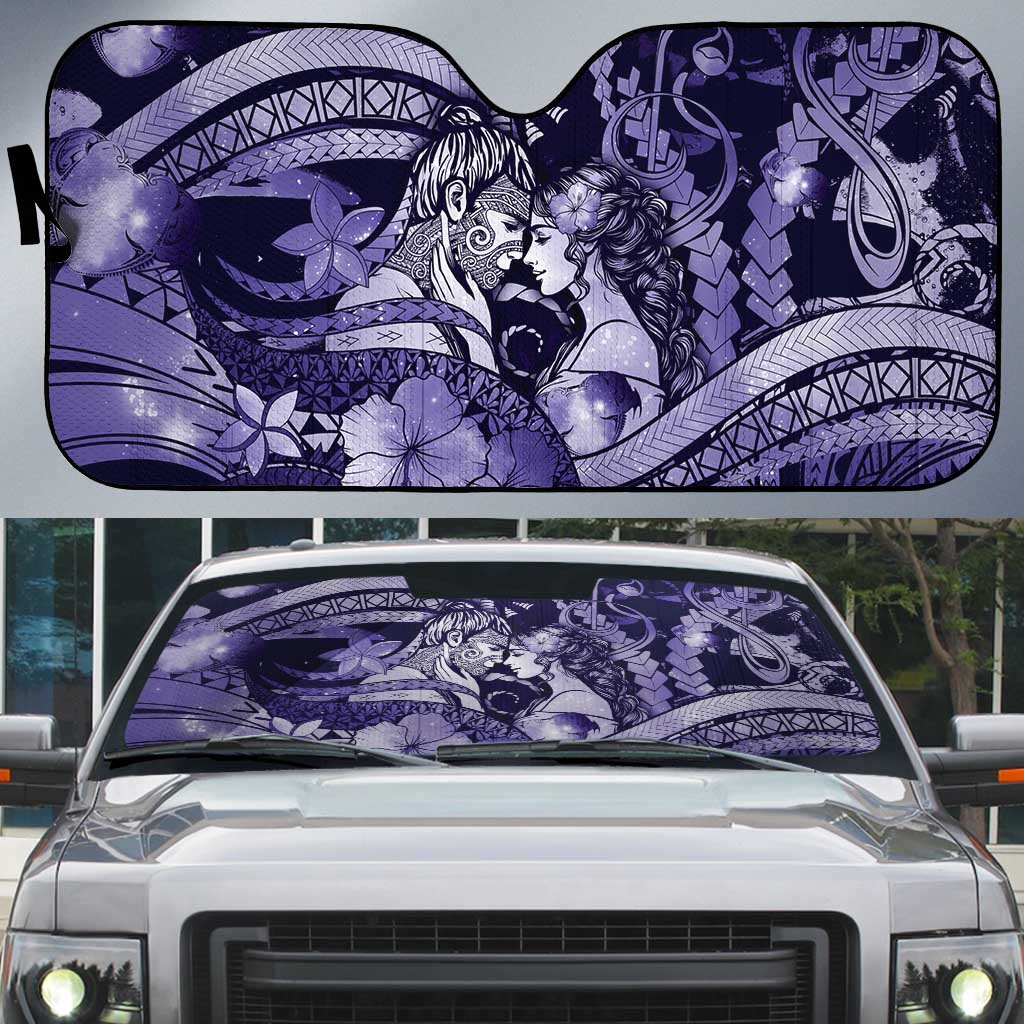 Maori Romantic Valentine Auto Sun Shade The Hongi Kiss Purple Galaxy