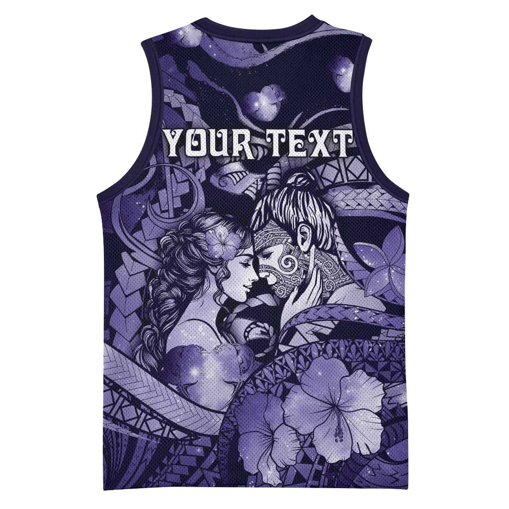 Personalised Maori Romantic Valentine Basketball Jersey The Hongi Kiss Purple Galaxy