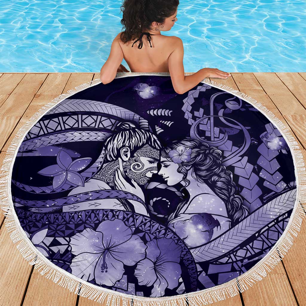 Maori Romantic Valentine Beach Blanket The Hongi Kiss Purple Galaxy