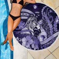Maori Romantic Valentine Beach Blanket The Hongi Kiss Purple Galaxy
