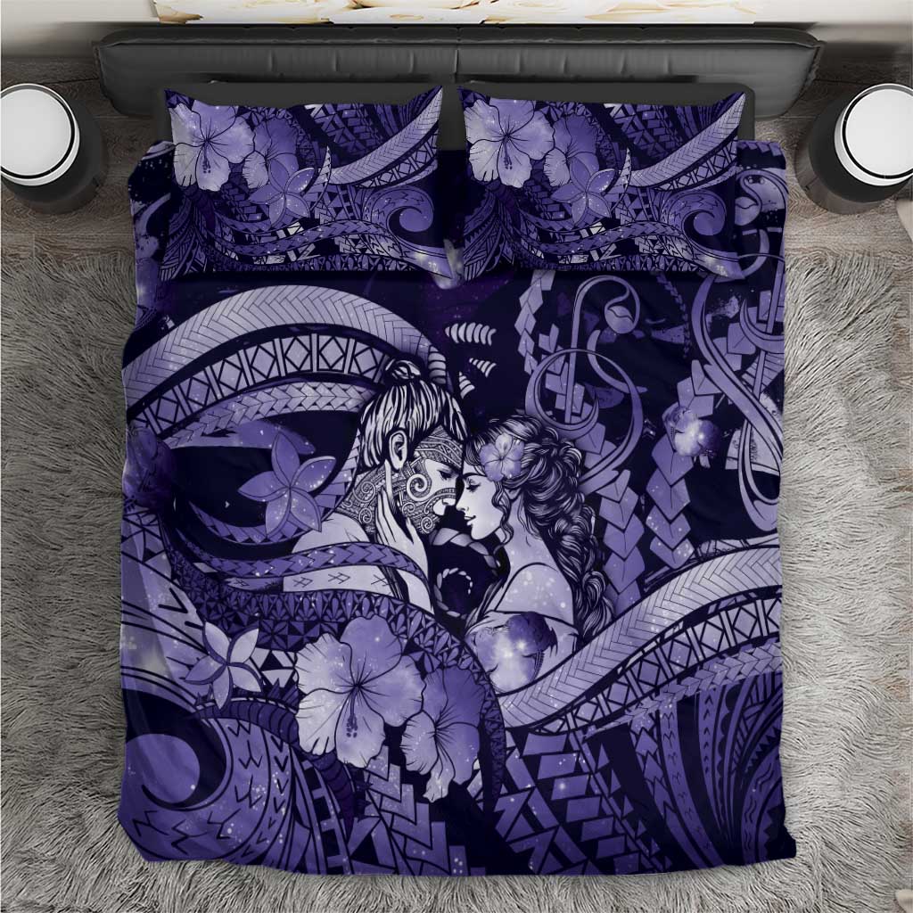 Maori Romantic Valentine Bedding Set The Hongi Kiss Purple Galaxy