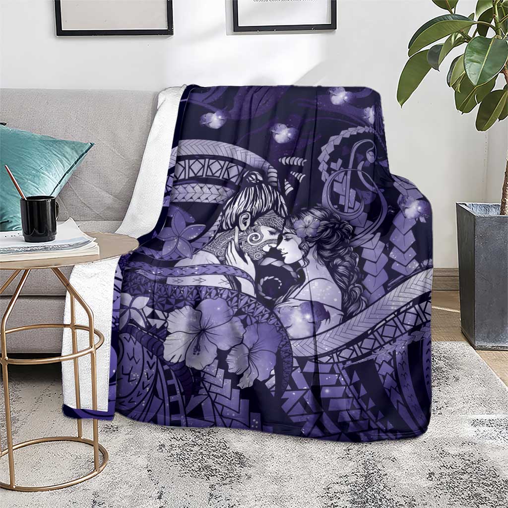 Maori Romantic Valentine Blanket The Hongi Kiss Purple Galaxy