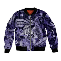 Personalised Maori Romantic Valentine Bomber Jacket The Hongi Kiss Purple Galaxy