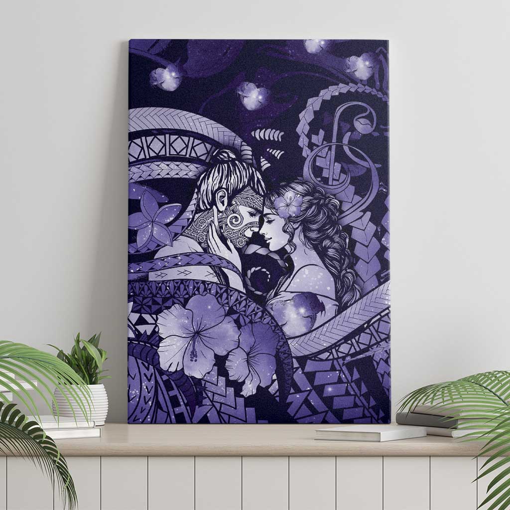 Maori Romantic Valentine Canvas Wall Art The Hongi Kiss Purple Galaxy