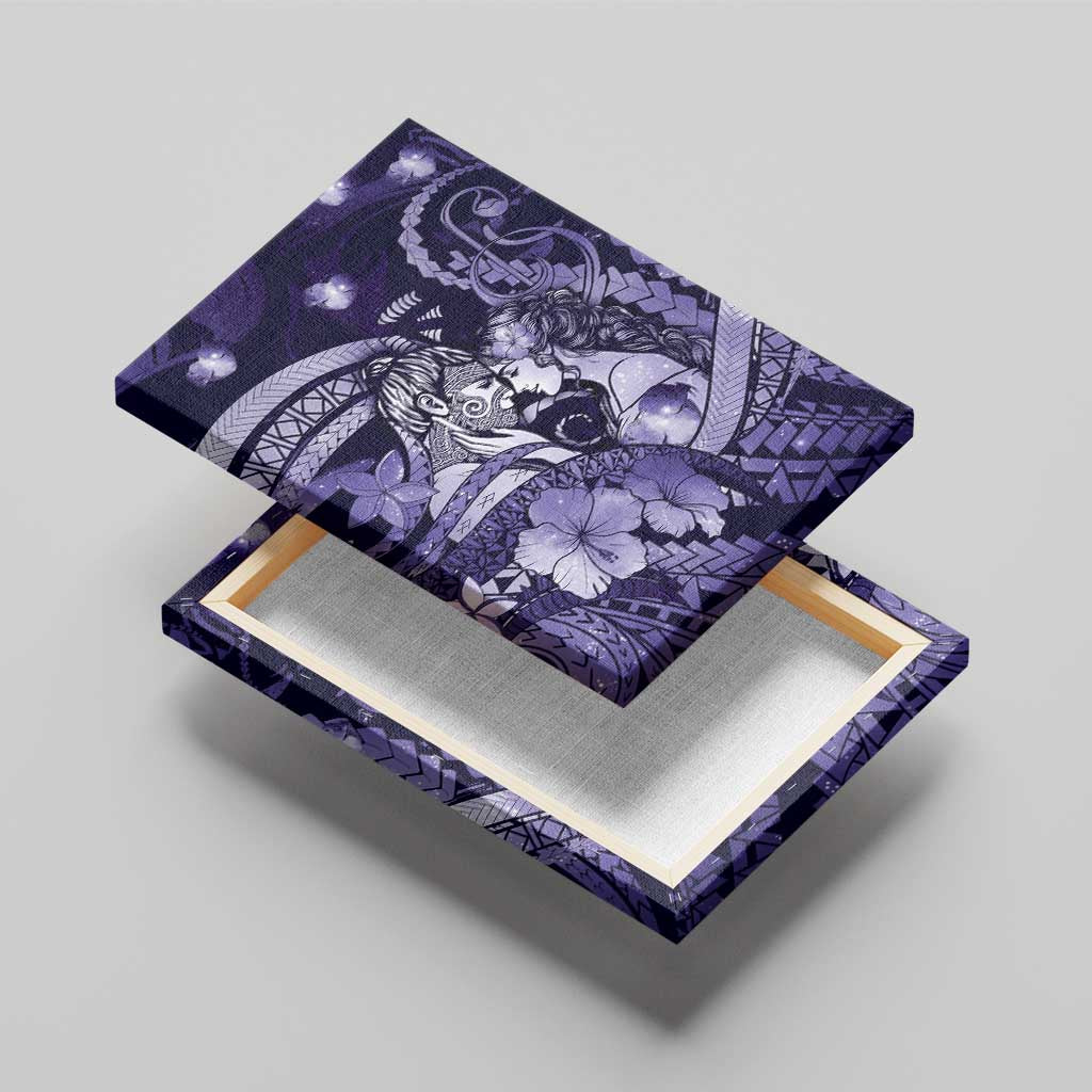 Maori Romantic Valentine Canvas Wall Art The Hongi Kiss Purple Galaxy