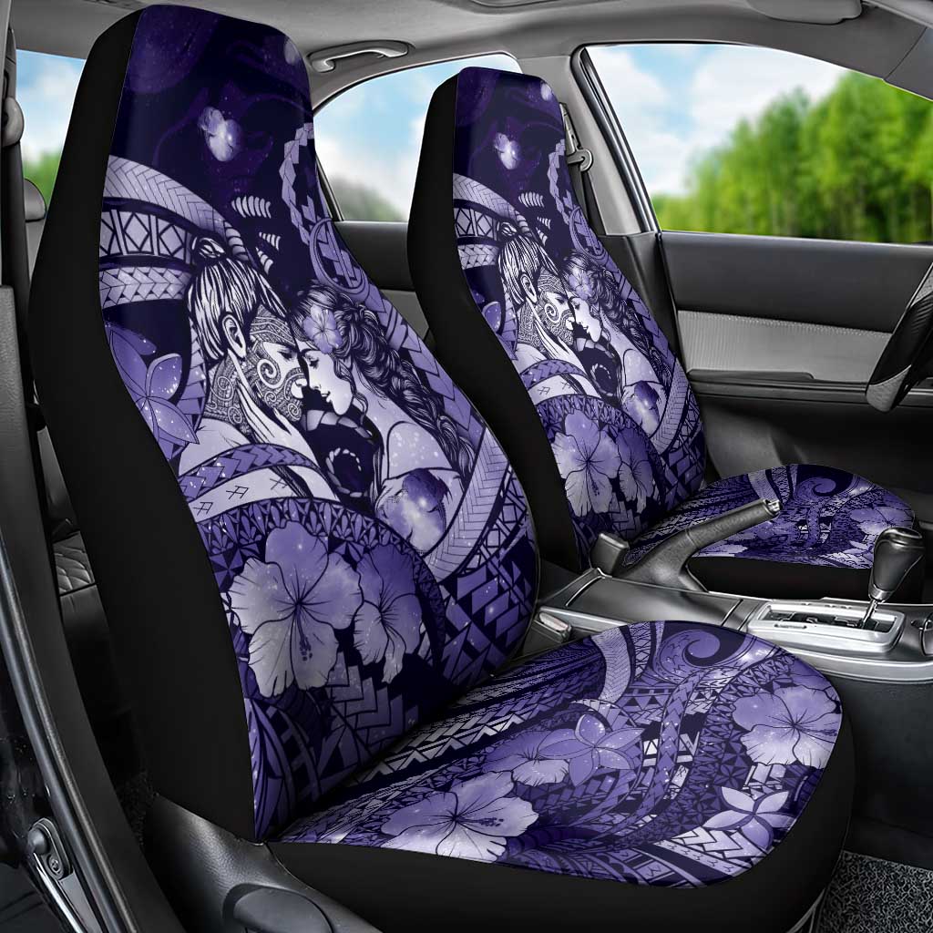 Maori Romantic Valentine Car Seat Cover The Hongi Kiss Purple Galaxy