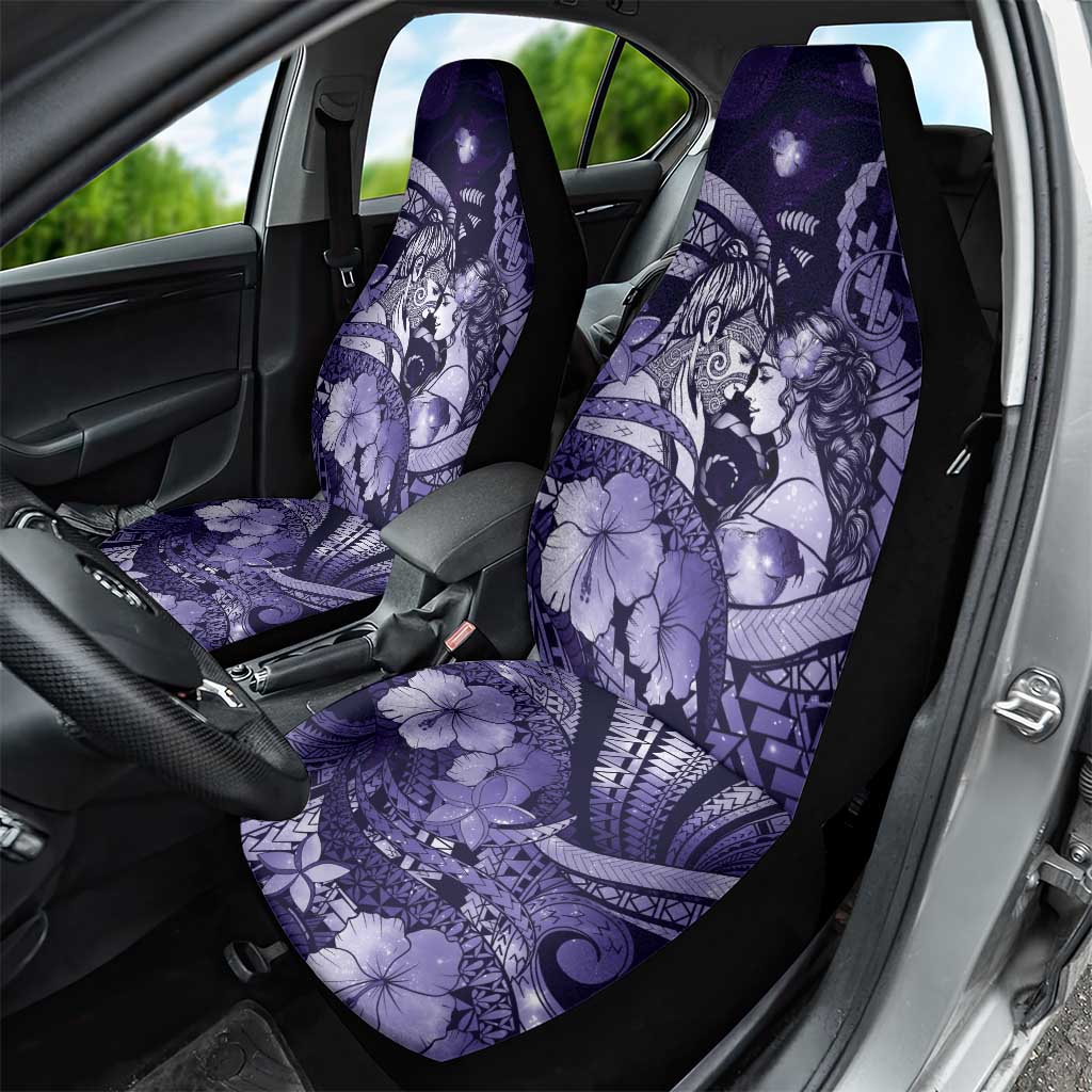 Maori Romantic Valentine Car Seat Cover The Hongi Kiss Purple Galaxy