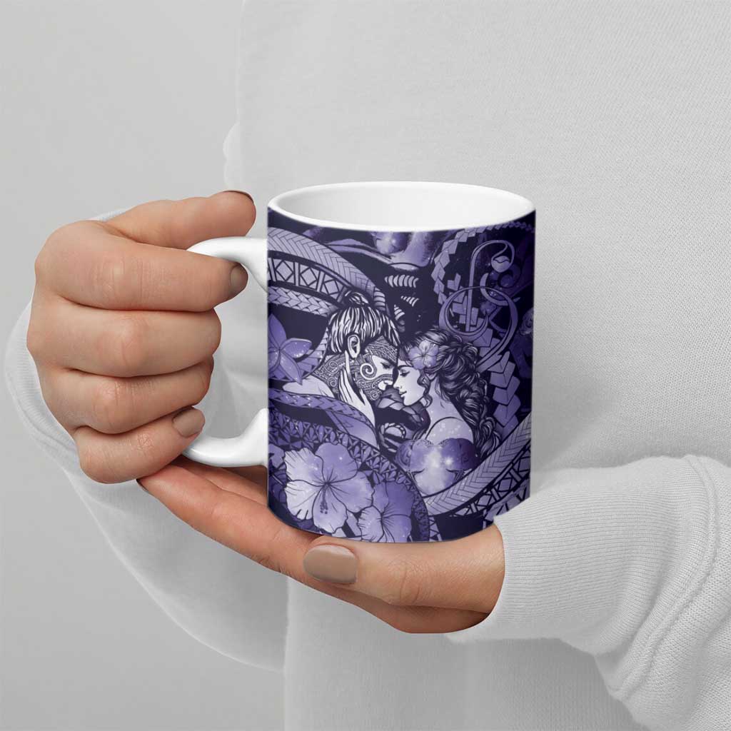 Personalised Maori Romantic Valentine Ceramic Mug The Hongi Kiss Purple Galaxy